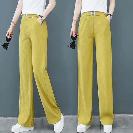 冰丝阔腿裤女夏季薄款休闲裤高腰2023年胖mm宽松显瘦直筒针织女裤图片