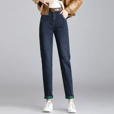 牛仔哈伦裤女秋季2023新款显瘦卷边大码老爹裤胖MM宽松韩版烟管裤商品大图