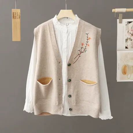 春秋V领毛衣背心针织开衫马甲女新款2023外搭宽松慵懒风叠穿马夹商品大图