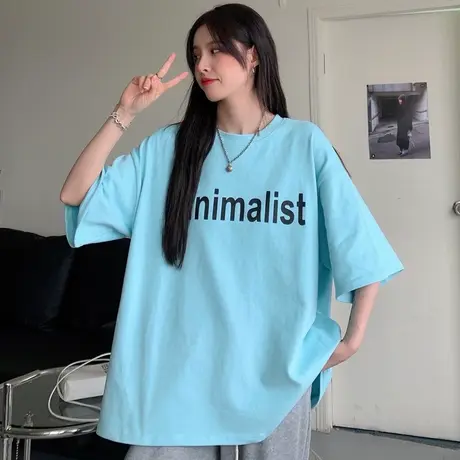 美式复古vintage短袖t恤女2021夏季宽松韩版chic港味上衣服ins潮商品大图