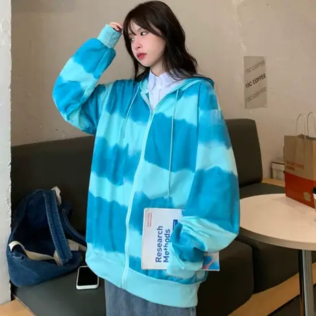 vintage卫衣女2021宽松韩版潮ins连帽上衣设计感小众薄款开衫外套图片