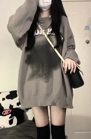 毛衣女2022秋冬套头宽松设计感小众日系复古慵懒风针织衫上衣外套商品大图