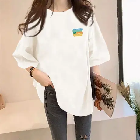 日本纯棉纯色短袖T恤男女打底衫白色体桖大码纯黑长袖男士半袖t桖商品大图