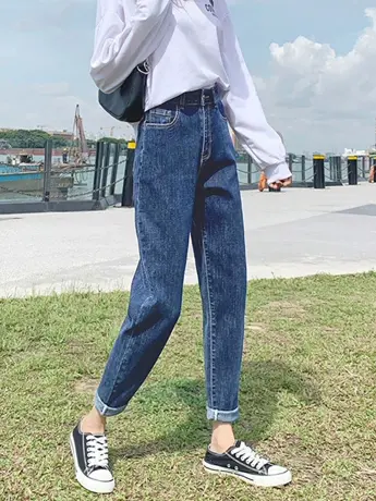 外贸清仓捡漏高腰直筒牛仔裤女宽松新款萝卜老爹哈伦裤子百搭显瘦商品大图