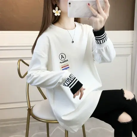 早春装长袖t恤女秋冬韩版宽松大码中长款内搭加绒保暖德绒打底衫图片