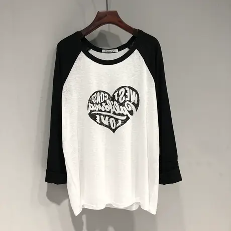 长袖t恤女春秋2021新款韩版宽松显瘦打底衫内搭撞色设计感上衣服图片
