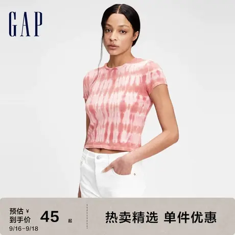 Gap女装短款时尚扎染纯棉短袖T恤707709夏季款女士透气休闲上衣薄图片
