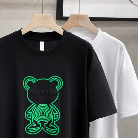小熊短袖男士夏季2023新款白色潮牌潮流ins宽松薄款冰丝半袖体t恤商品大图