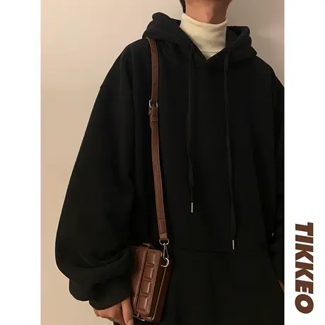 春秋款美式复古重磅纯色情侣连帽卫衣男2023新款潮牌oversize外套商品大图