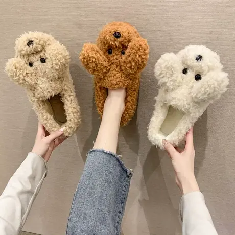 冬季可爱卡通棉拖鞋女包跟家居室内冬家用毛绒带跟加绒办公室棉鞋商品大图