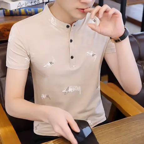 短袖t恤男V领纯棉夏季新款体恤韩版修身潮流上衣服青年男士打底衫商品大图