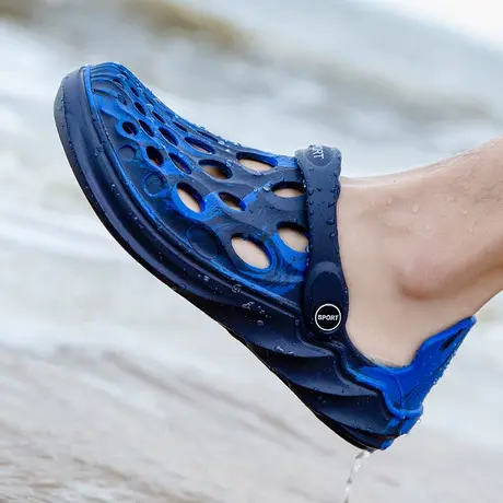 夏季时尚雨鞋男潮钓鱼胶鞋户外溯溪涉水鞋防水雨靴沙滩洞洞凉鞋男商品大图