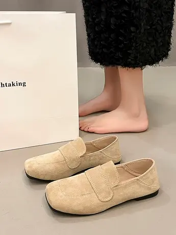 平底复古乐福单鞋女鞋子2024新款春季美拉德一脚蹬百搭平底豆豆鞋图片