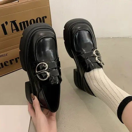 复古小皮鞋女2024新款百搭小个子厚底春秋英伦风ins粗跟乐福鞋潮商品大图