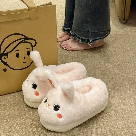 棉拖鞋女冬季外穿包跟室内家居防滑厚底可爱兔子保暖毛绒月子棉鞋商品大图