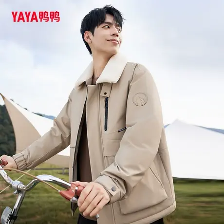 鸭鸭羽绒服男户外2023秋季新品防风御寒小翻领休闲大口袋外套J图片