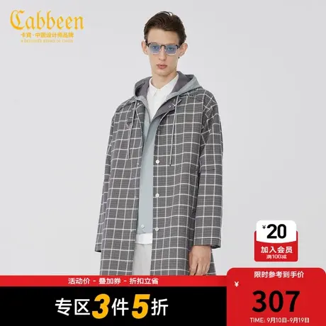 卡宾男装潮流格纹风衣外套时尚宽松长款W商品大图