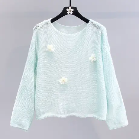 日系立体花朵针织衫女2023春季新款宽松慵懒风设计感薄款套头上衣图片