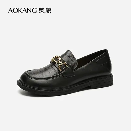【门店发货】奥康女鞋2022秋季新款乐福鞋豆豆鞋一脚蹬懒人小皮鞋图片