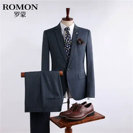 罗蒙男士条纹西服套装商务职业正装结婚礼服新郎伴郎三件套西装帅图片