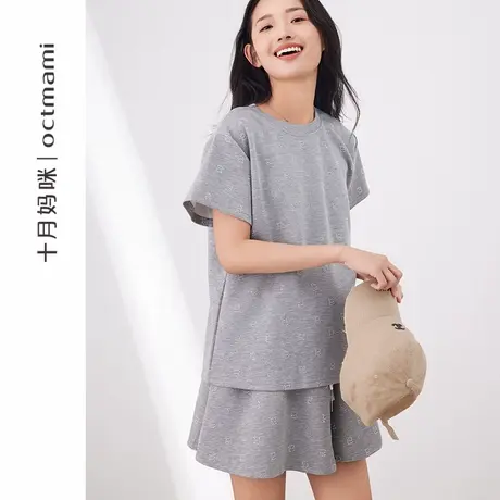 十月妈咪孕妇套装2025新款夏季薄款外穿小个子烫钻T恤短裤夏装商品大图