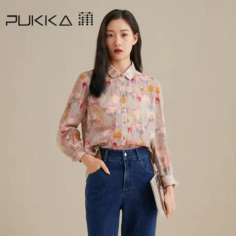 蒲PUKKA 苎麻印花衬衫女秋季新款宽松文艺气质原创设计感衬衣图片