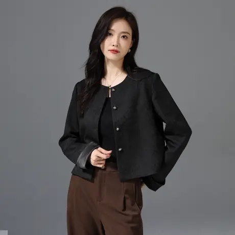 新中式国风提花短款外套女春秋新款设计感拼接女装小香风开衫上衣商品大图