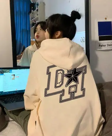 白灰色连帽卫衣女慵懒风vintage开衫宽松加绒冬2023春秋运动外套商品大图