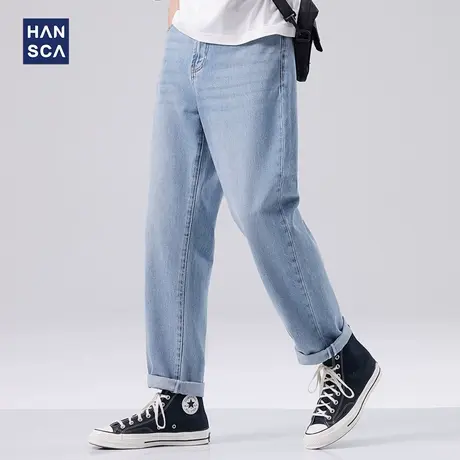 hansca宽松浅色锥形牛仔裤男夏季2024新款透气倒三角青少年九分裤商品大图
