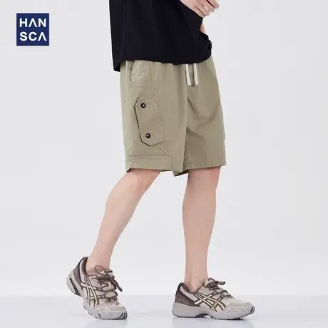hansca轻薄透气工装短裤男2025夏季日系大口袋抽绳纯棉休闲五分裤图片