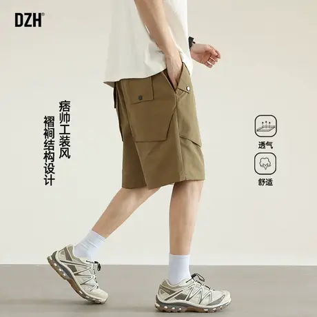 男士卡其色工装裤短裤男夏季速干裤机能风裤子直筒宽松五分裤半裤商品大图