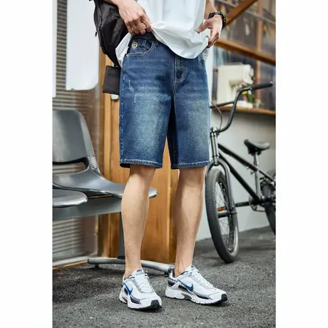 唐狮25春夏季新款男牛仔中裤修身直筒潮流水洗经典五分短裤子男图片
