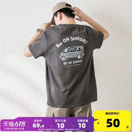 唐狮2025春夏新款男短袖T恤后背印花宽松圆领上衣潮半袖内搭打底t商品大图