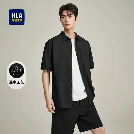 HLA/海澜之家简约提花格纹短袖休闲衬衫25夏季新款时尚宽松上衣男图片