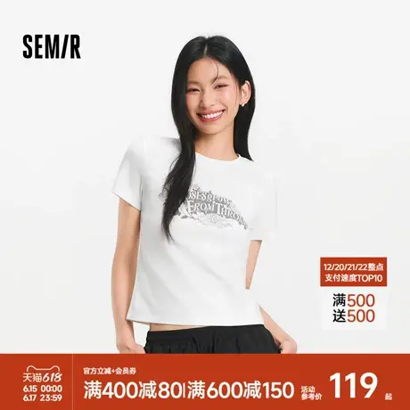 [商场同款]森马短袖T恤女显瘦修身2025夏季新款印花做旧上衣复古商品大图