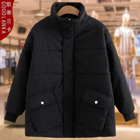 大码中年妈妈冬装羽绒棉服女宽松时尚立领加厚保暖中长款棉衣外套商品大图