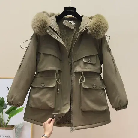 工装派克服女2023年新款爆款冬季短款加绒加厚外套小个子网红棉服商品大图