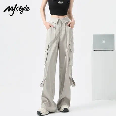 MJ STYLE美式工装裤女夏季新款高腰宽松翻腰设计感复古休闲运动裤图片