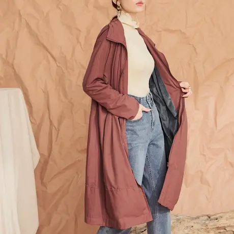 桔熊秋冬季保暖加绒毛防泼水连帽加厚风衣通勤外套女裝大码EA3037图片