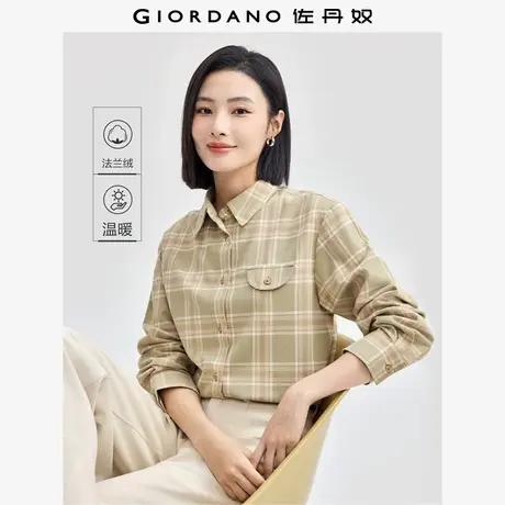 佐丹奴衬衫女装纯棉法兰绒弧形袋盖梭织长袖衬衫 05344871商品大图