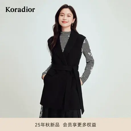 珂莱蒂尔秋季款绵羊毛气质通勤无袖系腰带毛呢马甲背心外套女商品大图