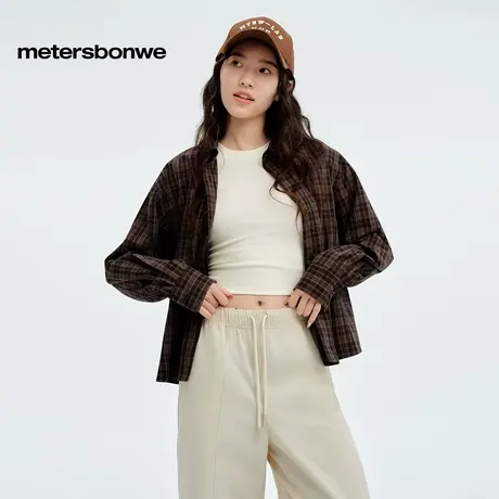 美特斯邦威衬衫女士2025秋季新款学院格纹衬衫学院风复古开衫外套商品大图