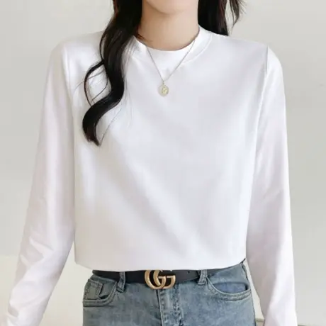KV真维斯白色打底衫女仿德绒保暖2025新款秋冬季宽松磨毛长袖t恤商品大图