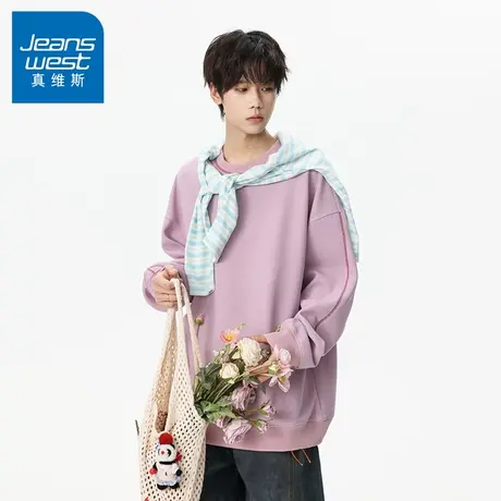 N5真维斯男士圆领卫衣2025新款秋季美式宽松运动重磅男生春秋上衣商品大图