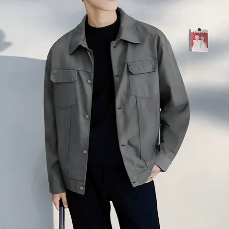 唐狮秋冬潮人外套男新款翻领工装夹克外套短款宽松加厚保暖TD商品大图