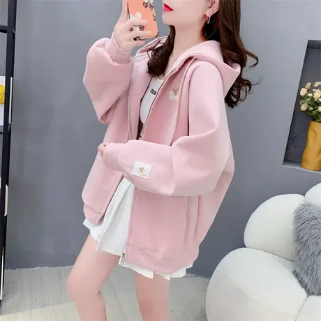 爆款连帽开衫卫衣女士秋季2023年新款宽松慵懒风休闲百搭外套上衣商品大图