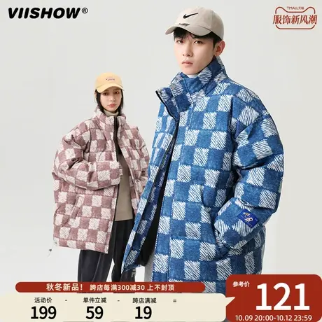 VIISHOW棋盘格棉服男2023新款冬季设计感立领棉衣外套宽松潮牌男商品大图