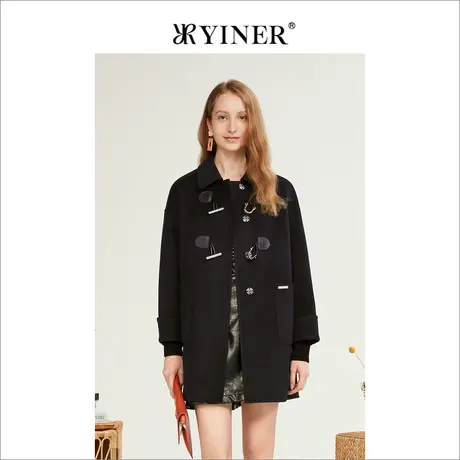 YINER音儿女装2022冬季新款纯羊毛双面呢大衣外套图片