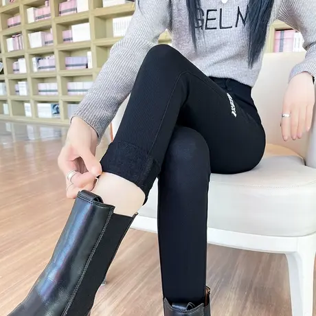 加绒黑色打底裤女外穿秋冬款高腰弹力紧身魔术裤显瘦铅笔小脚裤子图片