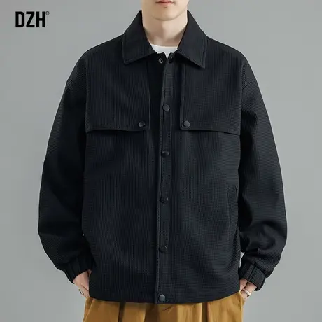男士华夫格外套男秋季潮高级感痞帅男装2023新款翻领夹克男款衣服商品大图